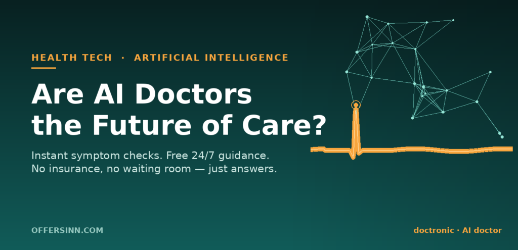 Doctronic AI doctor illustration showing a pulse line transforming into a neural network, representing the rise of AI-powered healthcare
