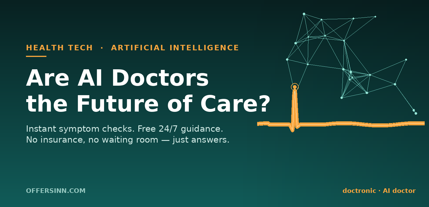 Doctronic AI doctor illustration showing a pulse line transforming into a neural network, representing the rise of AI-powered healthcare